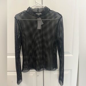 Topshop NWT Black Fishnet Mock Neck Top